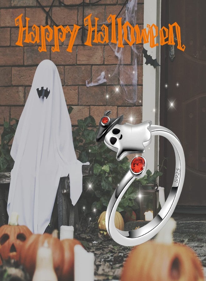 Aurora Tears Ghost Halloween Ring - 925 Sterling Silver Red Crystal Charms Cute Ghost Jewelry Gifts for Women Party Costume Accessories Jewelry DR0136W - Image 4