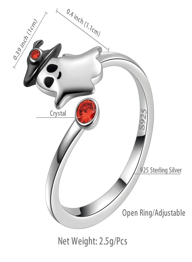 Aurora Tears Ghost Halloween Ring - 925 Sterling Silver Red Crystal Charms Cute Ghost Jewelry Gifts for Women Party Costume Accessories Jewelry DR0136W - Image 3