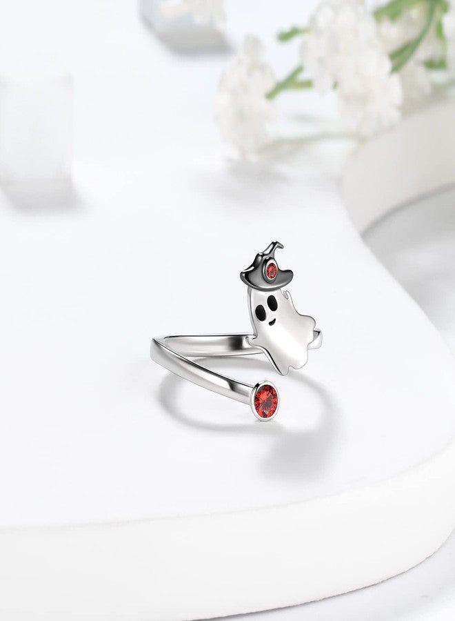 Aurora Tears Ghost Halloween Ring - 925 Sterling Silver Red Crystal Charms Cute Ghost Jewelry Gifts for Women Party Costume Accessories Jewelry DR0136W - Image 2