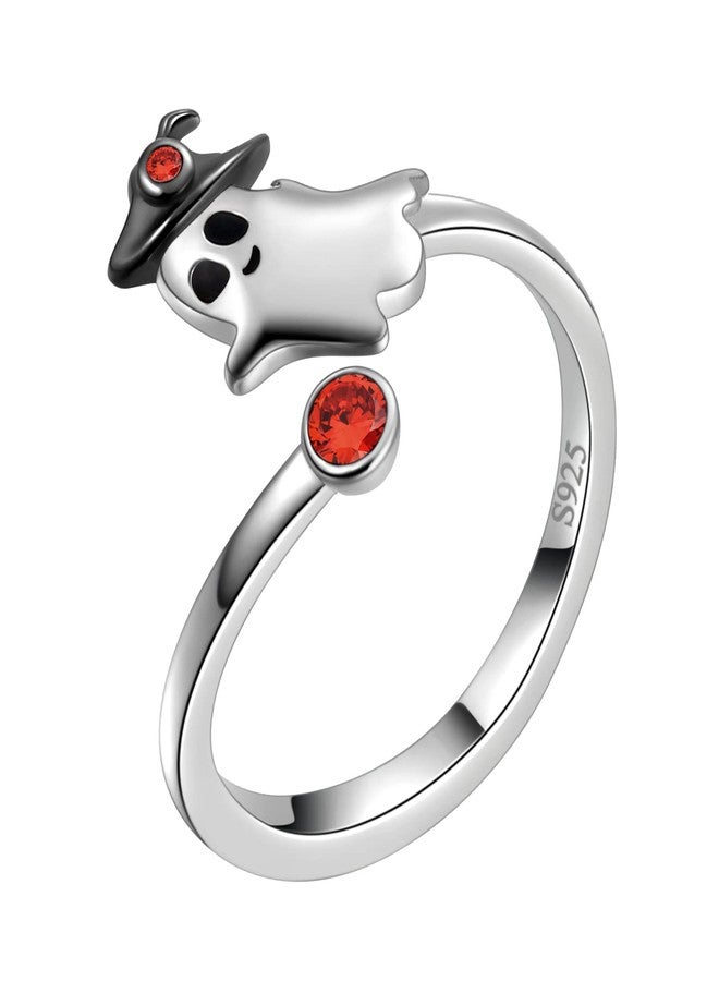 Aurora Tears Ghost Halloween Ring - 925 Sterling Silver Red Crystal Charms Cute Ghost Jewelry Gifts for Women Party Costume Accessories Jewelry DR0136W - Image 1