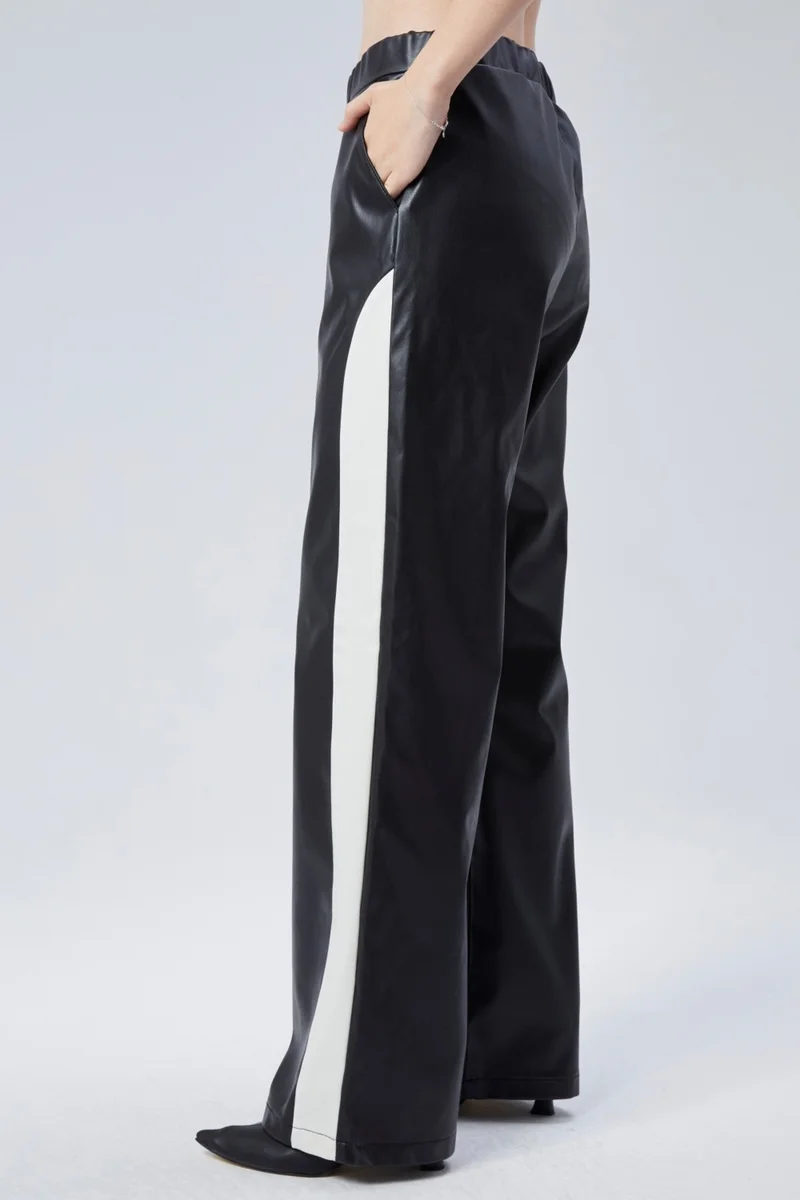 Cedy Denim Women Black-White Palazzo High Waist Faux Leather Pants C621