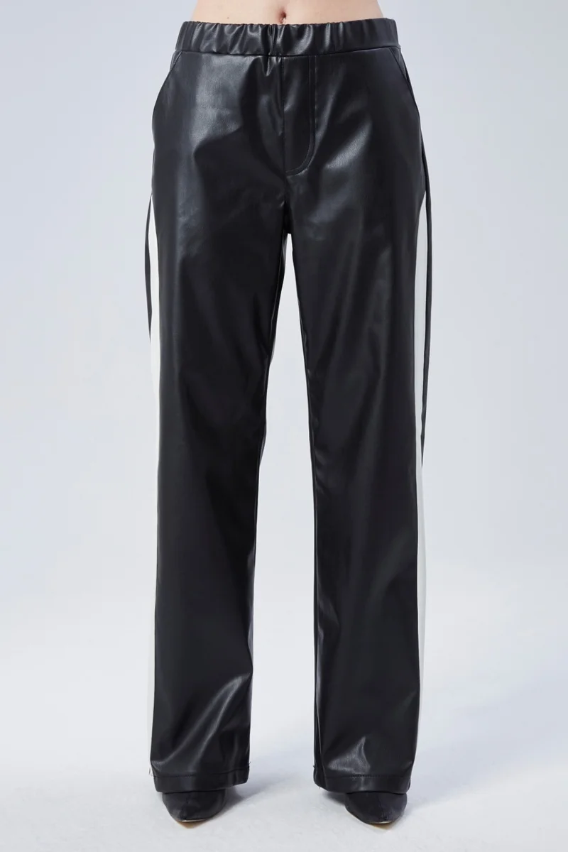 Cedy Denim Women Black-White Palazzo High Waist Faux Leather Pants C621