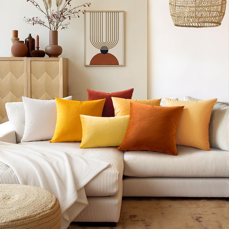 MIULEE Velvet Throw Pillow Covers 20x20 Inch, Pack of 2 - Orange, Soft Solid Decorative Pillow Covers Farmhouse Modern Home Decor for Couch Sofa Bedroom Living Room - Image 3