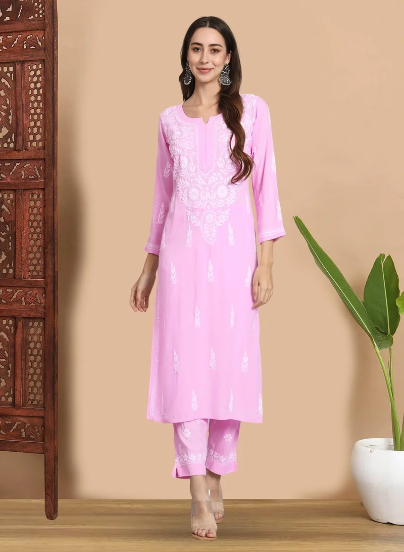 Alaya Women Hand Embroidered Chikankari Cotton kurta set-AL3451KS