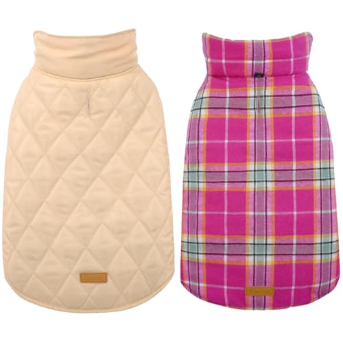 Kuoser Waterproof Dog Coat Reversible Dog Jacket for Medium Dogs Adjustable Durable Doggie Winter Coat Warm Puppy Cold Weather Apparel from Small to Large Breed Rose M - Image 1