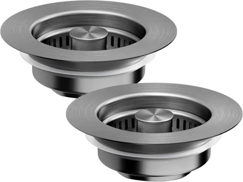 NinjaTiger Kitchen Sink Drain Strainer - 2-Pack 3-in-1 Stainless Steel Kitchen Sink Stopper Pop-Up Sink Drain Strainer Basket Kitchen Sink Stopper for US Standard 3-1/2'' Drain | Gunmetal Gray - Image 1