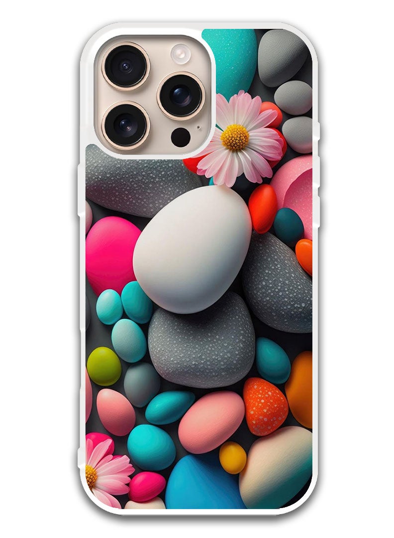 Theodor Protective Case Cover For APPLE IPHONE 16 Pro Colourful Stones (White Bumper) - Image 1