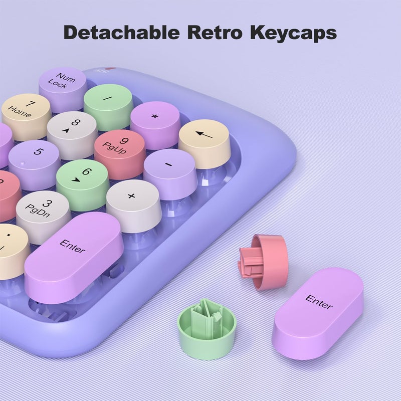 MOWUX Wireless Number Pads, Cute Colorful Numeric Keypad Numpad Portable 2.4 GHz Financial Accounting Number Keyboard Extensions, 18 Key Number Numpad for Laptop Desktop, PC (Purple) - Image 5