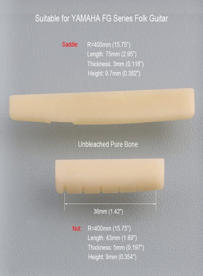 LYWSMSK Unbleached Acoustic Guitar Bone Nut & Saddle Set Compatible with YMH FG Acoustic Guitar 43mm / 75mm - Image 5