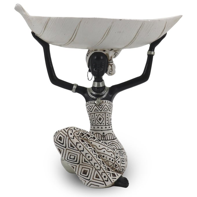 AFRICAN TRIBAL LADY HOLDERS FIGURINE AFRICAN STATUE HOME DECORATION SCULPTURES TABLE TOP BOOKSHELF DECOR FOR WEDDINGCHURCHHOLIDAY DECORAFRICAN DECORATIVE WHITE COLOR313B