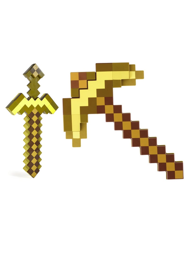 AirYoung السيف الكبير بطول 21 بوصة لعبة ماين كرافت كبيرة ماين كرافت لعشاق الأطفال الذهب - Image 1