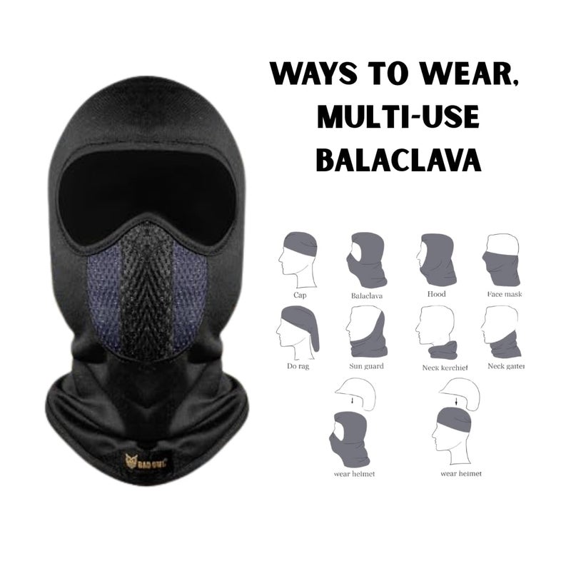 BADOWL Combo Pack: Full Face Balaclava for Men & Women - UV Protection, Breathable Fabric for Biking, Cycling & Outdoor Activities (Blue) + Arm Sleeves (Black) - Image 3