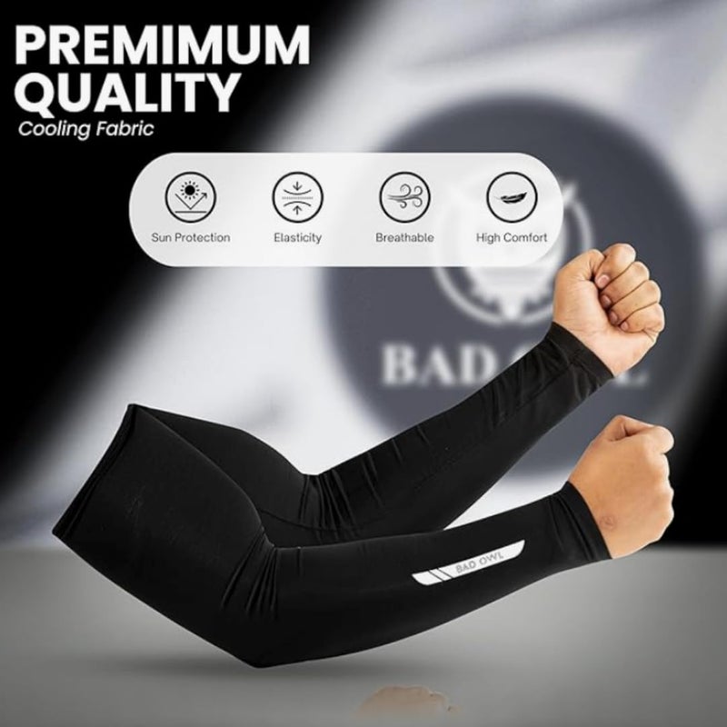 BADOWL Combo Pack: Full Face Balaclava for Men & Women - UV Protection, Breathable Fabric for Biking, Cycling & Outdoor Activities (Blue) + Arm Sleeves (Black) - Image 4