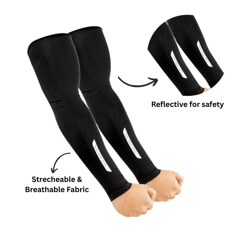 BADOWL Combo Pack: Full Face Balaclava for Men & Women - UV Protection, Breathable Fabric for Biking, Cycling & Outdoor Activities (Blue) + Arm Sleeves (Black) - Image 2