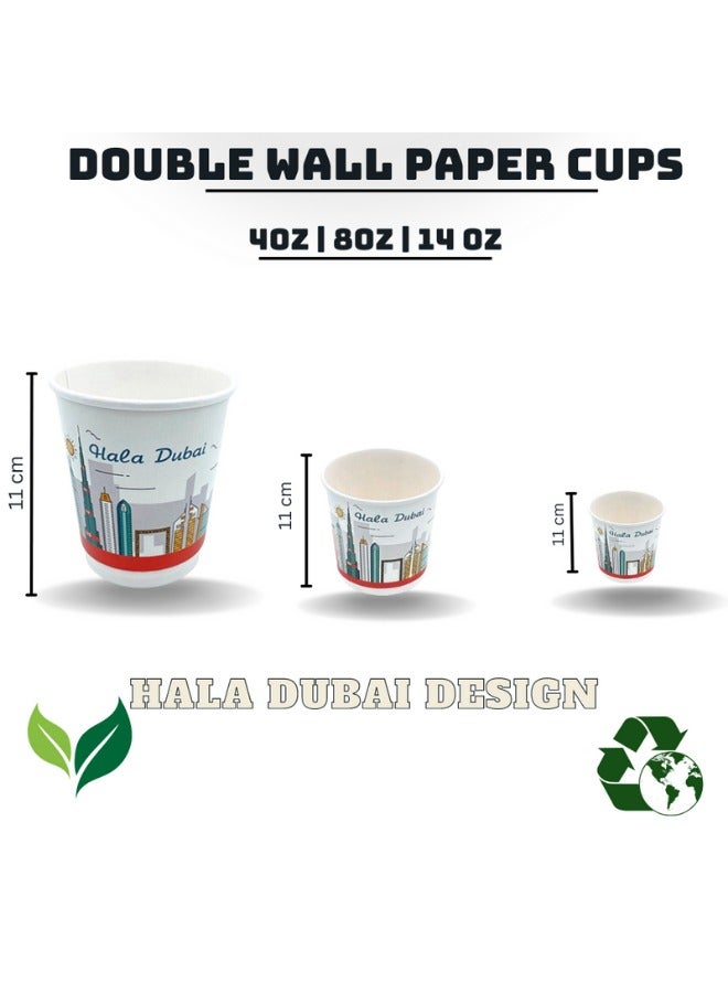 Halapack 4 Design Bulk Pack 14OZ Disposable Double Wall Paper Cups + 2 Bonus Cups - Image 5