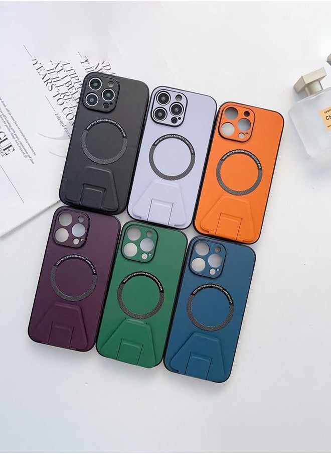 LEEKA - iPhone 12 Pro Max LEEKA Magsafe Wireless Charging Mobile Phone Leather Case For iPhone 14 Plus 13 Mini 12 11 Pro Max XS XR Buckle Ring Stand Back Cover apple iPhone 12 Pro Max (Orange) - Image 1