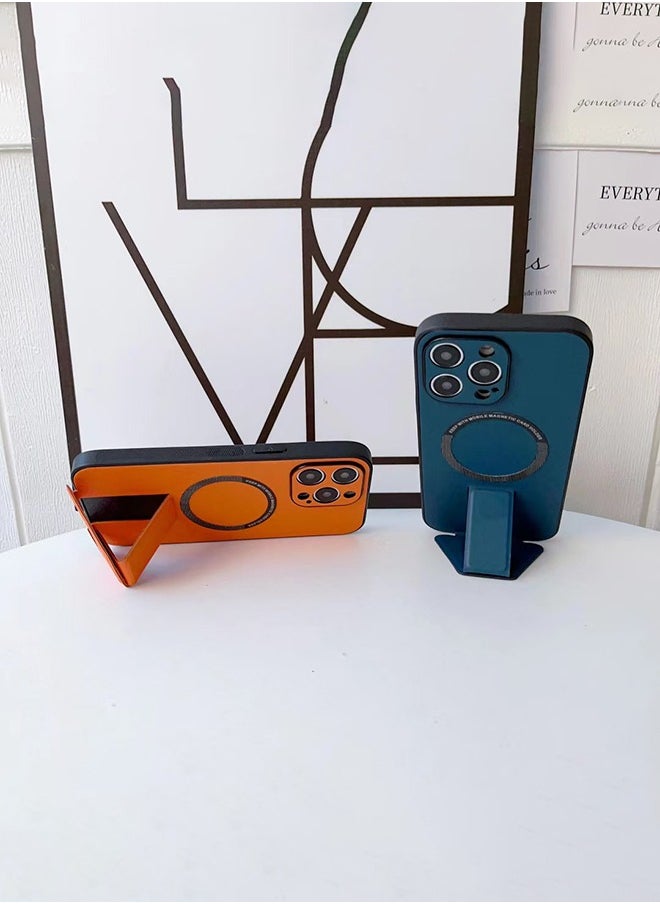 LEEKA - iPhone 12 Pro Max LEEKA Magsafe Wireless Charging Mobile Phone Leather Case For iPhone 14 Plus 13 Mini 12 11 Pro Max XS XR Buckle Ring Stand Back Cover apple iPhone 12 Pro Max (Orange) - Image 1