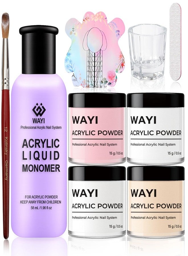 WAYI Acrylic Nail Kit with Monomer Liquid - 4 Colors Powder, Brush, Crystal Cup, Nail Forms & File | All-in-One Acrylic Extension Set for Beginners & Professionals - Image 1