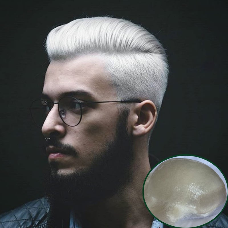 Toupee for Men 100 European Human Hair Swiss Lace Front Hair Pieces Thin Skin PU Vlooped Mens Hair Replacement System White Color