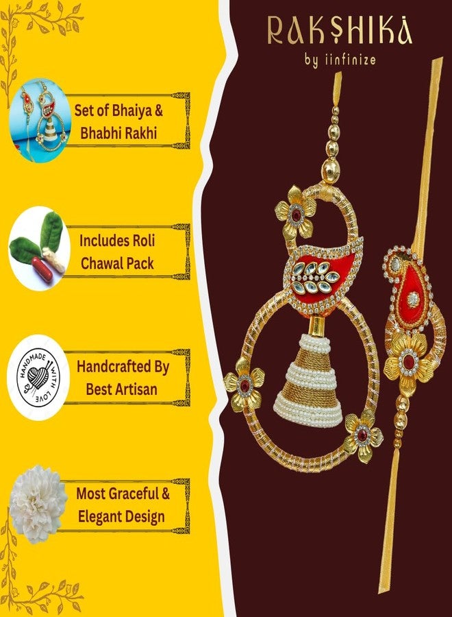 iinfinize Rakhi Combo Set of 2 for Brother and Bhabhi Rakshabandhan Roli Chawal Lumba Designer Rakhis For Bhabhi Rakhi For Couple - Image 3