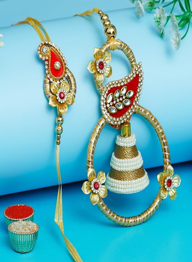 iinfinize Rakhi Combo Set of 2 for Brother and Bhabhi Rakshabandhan Roli Chawal Lumba Designer Rakhis For Bhabhi Rakhi For Couple - Image 2