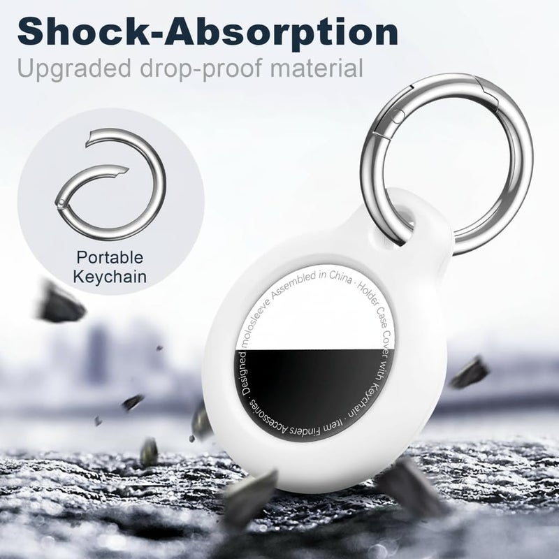 حافظة MOLOSLEEVE لحامل Airtag مع سلسلة مفاتيح، غطاء GPS مقاوم للصدمات ومضاد للخدش لـ Air Tags، إكسسوارات Airtags لحالات تتبع GPS للحقائب والأمتعة، أبيض - Image 5