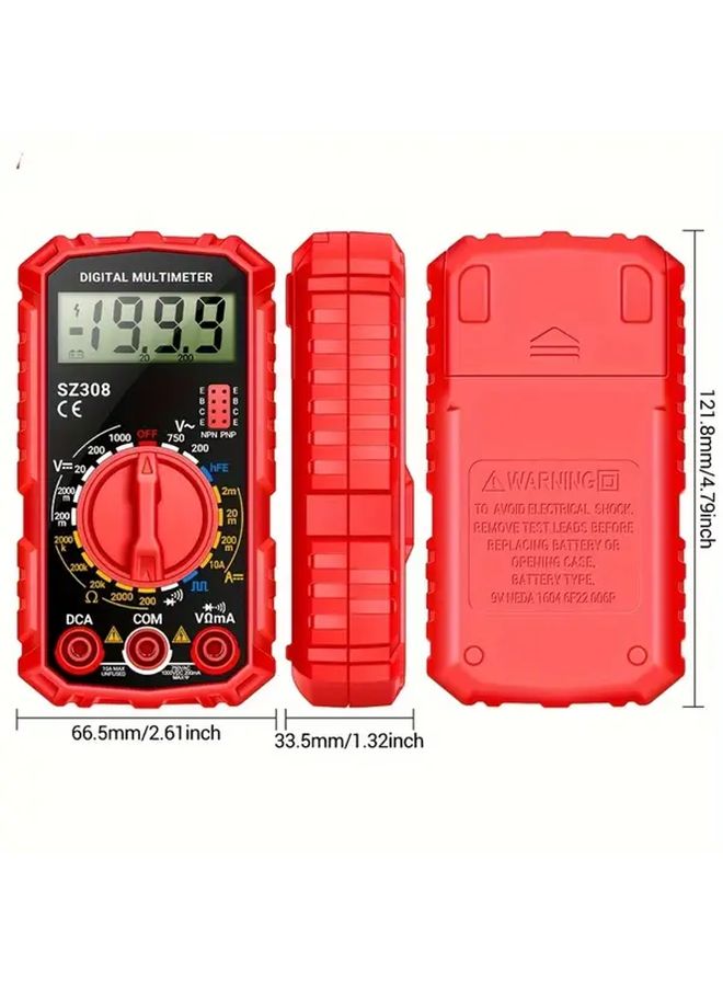 Red Mini Digital Multimeter Voltage Current Resistance Tester With LCD Backlight - Image 2