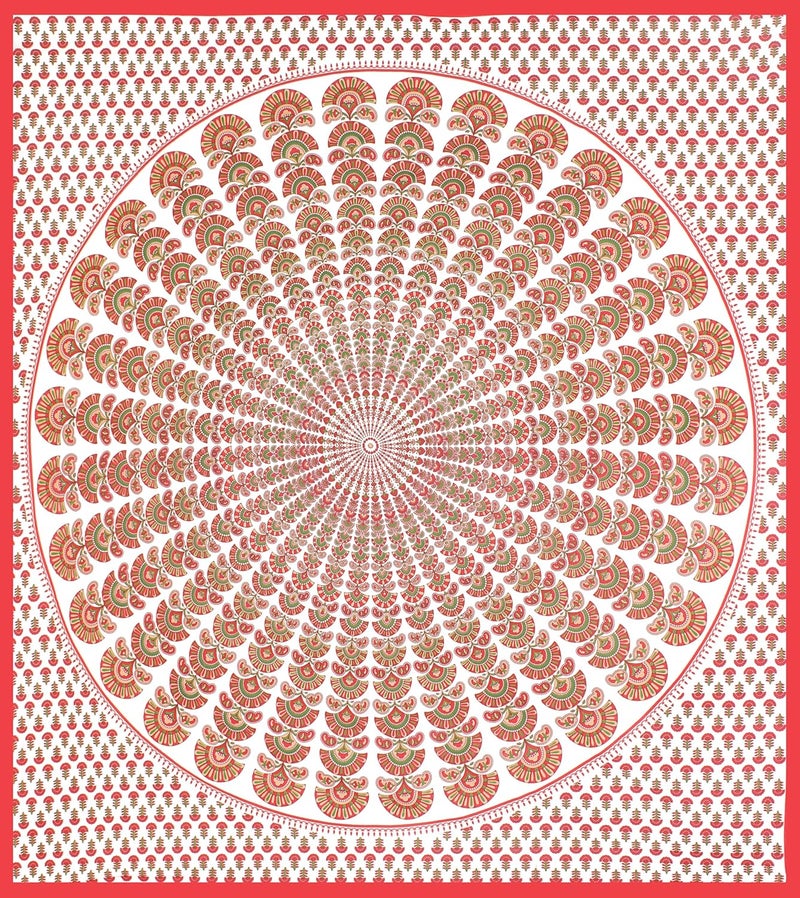 E-WISH BOX EWISH BOX Peacock Print Cotton Double Bedsheet Set with 2 Pillow Covers Red and White - Image 3