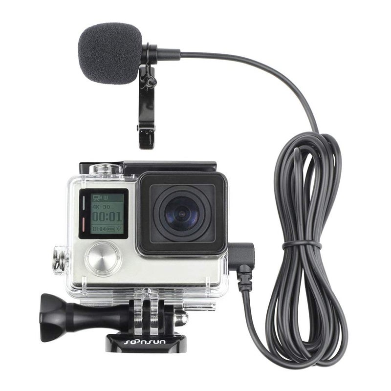 SOONSUN Skeleton Housing Protective Case with Quick Release Buckle + 6.5ft Lavalier Lapel Clip-on Microphone Mic for GoPro Hero4 Hero 4 3+ Hero3 Camera - Image 1