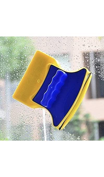 QUALIZA Magnetic DoubleSided Window Cleaner Glazed Squeegee Washing Equipment with 2 Extra Cleaning Cotton Pads for Glass Cleaning Modern Cleaner