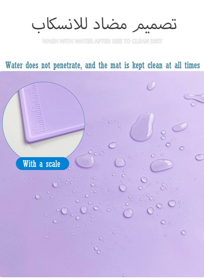 Purple Silicone Kids Art Mat 50x40cm - 14-Well Paint Palette, Brush Cup & Anti-Spill Edges | Leakproof Painting Surface with Measurement Grids  - Image 3