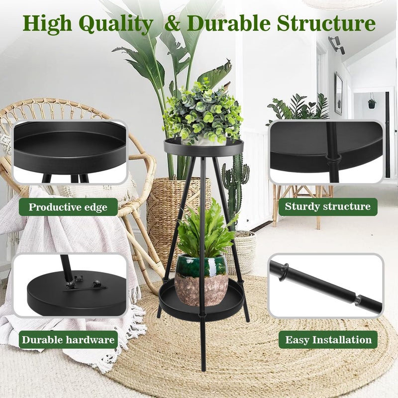 ARTORA Tall Plant Stand, Indoor 2 Tier Adjustable Black Metal Plant Shelf Decorative Corner Plant Rack Modern Tiered Flower Pot Holder Outdoor 2 In 1 Plant Stand for Living Room, Garden, Balcony - Image 3