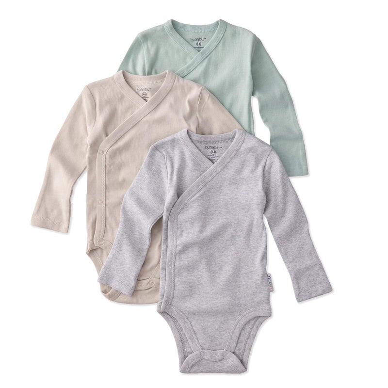 Butterblu Sterling 3-Pack Kimono Bodysuits 100% Organic Cotton Side Snap for Baby Boys & Girls, Seafoam, 0-3 Months - Image 1