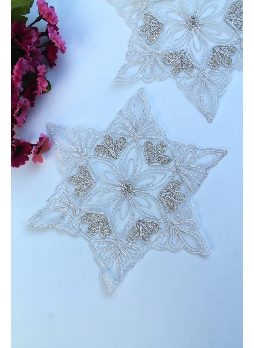 Emtory Home 6 Pieces Star Motif Cream Gold Glitter Coasters & Cocktail Napkins