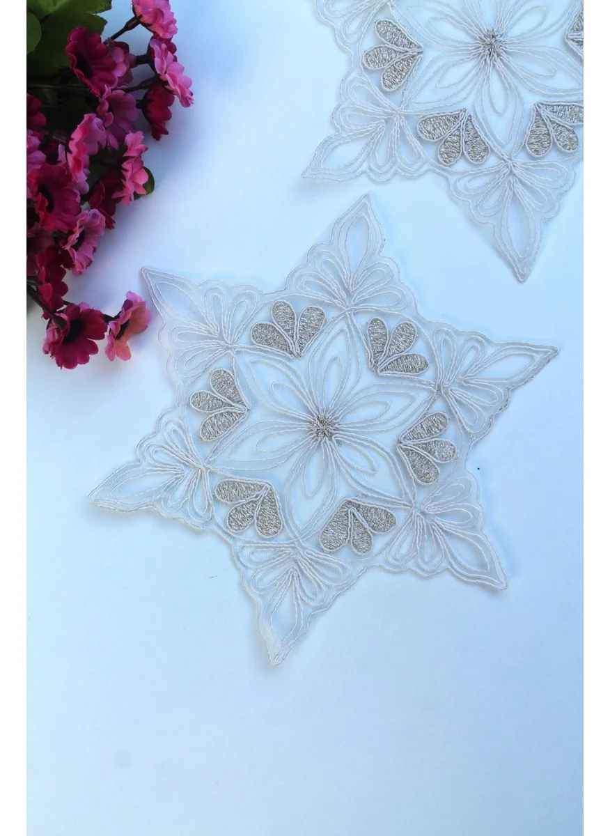 Emtory Home 6 Pieces Star Motif Cream Gold Glitter Coasters & Cocktail Napkins