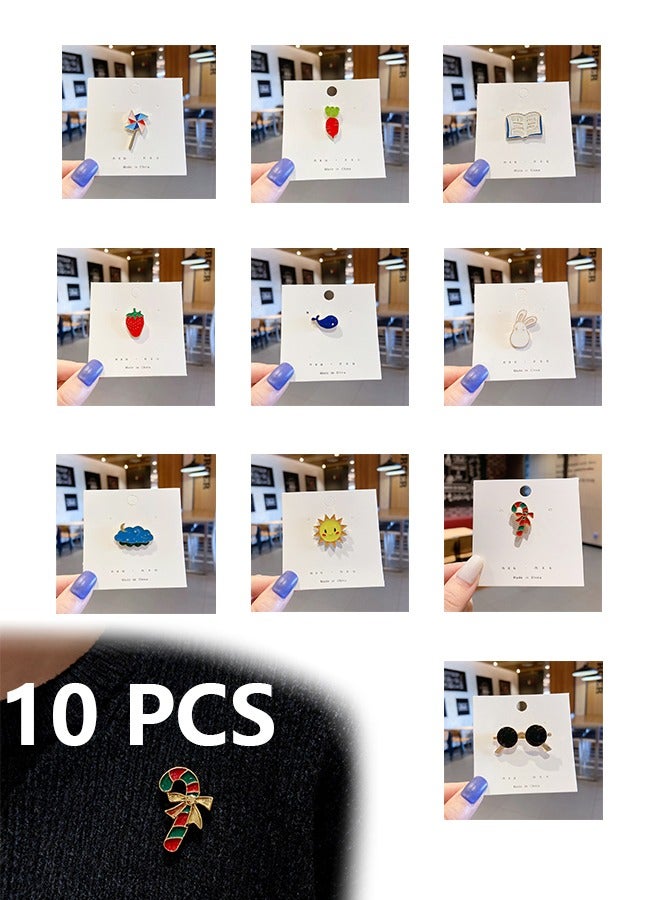 10 Pcs Mixed Enamel Brooches Bulk Set | Decorative Lapel Pins Clothing Accessories Birthday Christmas Holiday Gift for Girls Women, No Duplicates - Image 1