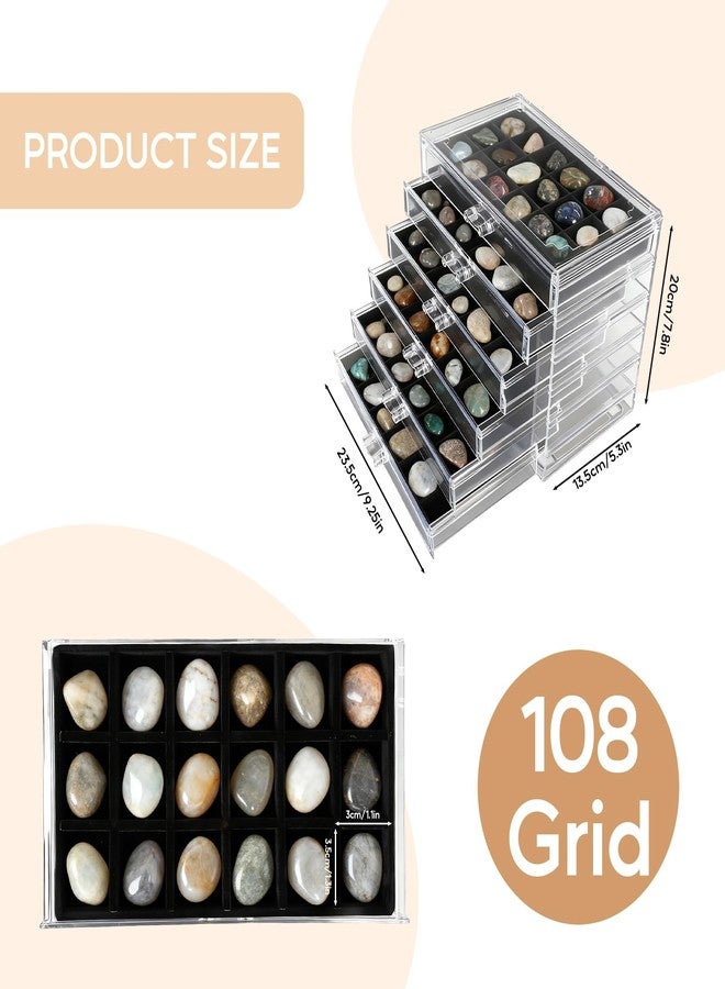 Yallmie Rock Collection Box, 108 Grid Rock Collection Display Case, Crystal Display Shelf, Rock, Gemstone Display Case, Acrylic Clear Display Organizer for Gemstone Fossil Stone Display - Image 2