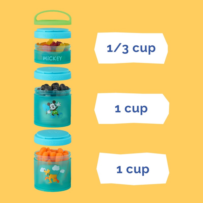 Whiskware Disney Stackable Snack Containers for Kids and Toddlers, 3 Stackable Snack Cups for School and Travel, Mickey and Pluto - Image 4