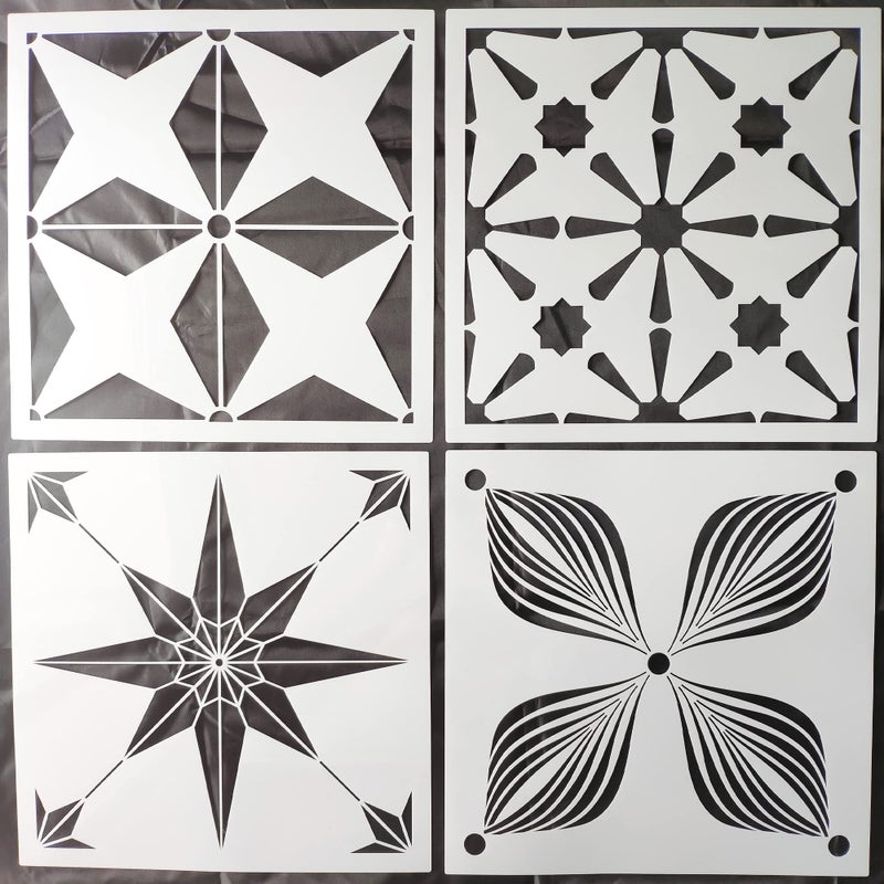 HELLATHUND 4 Pieces 12x12 Inch Reusable Template for Painting Tile Stencils for Painting on Wood Wall Floor Concrete Template for Patio Large Stencils for Painting Floors
