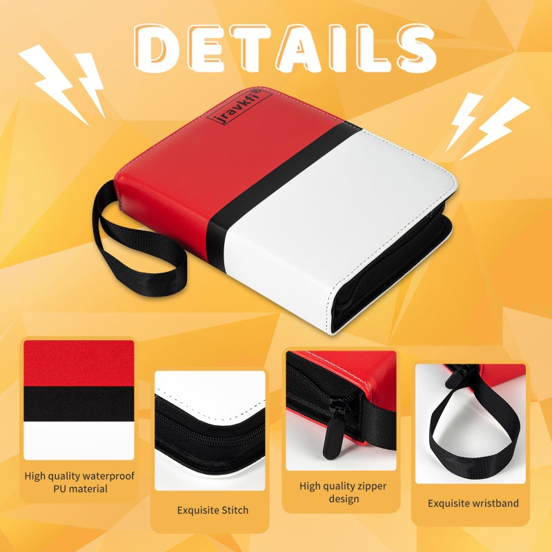 Jravkfi 4 Pocket Trading Card Binder 400 Pockets Trading Card Collection Book With Sleevese 3-Ring Zipper Sports Card Album With 50 Removable Double-Sided Card Holder For Standard Size Cards(Red) - Image 2