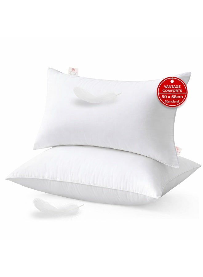 VANTAGE COMFORTS Goose Feather Down Pillow Standard Size 50 x 65cm | 90% Goose Feather + 10% Goose Down | Backrest Pillow | Luxury Sleeping Pillow | Natural Cotton Down-Proof Cushion for All - Image 1