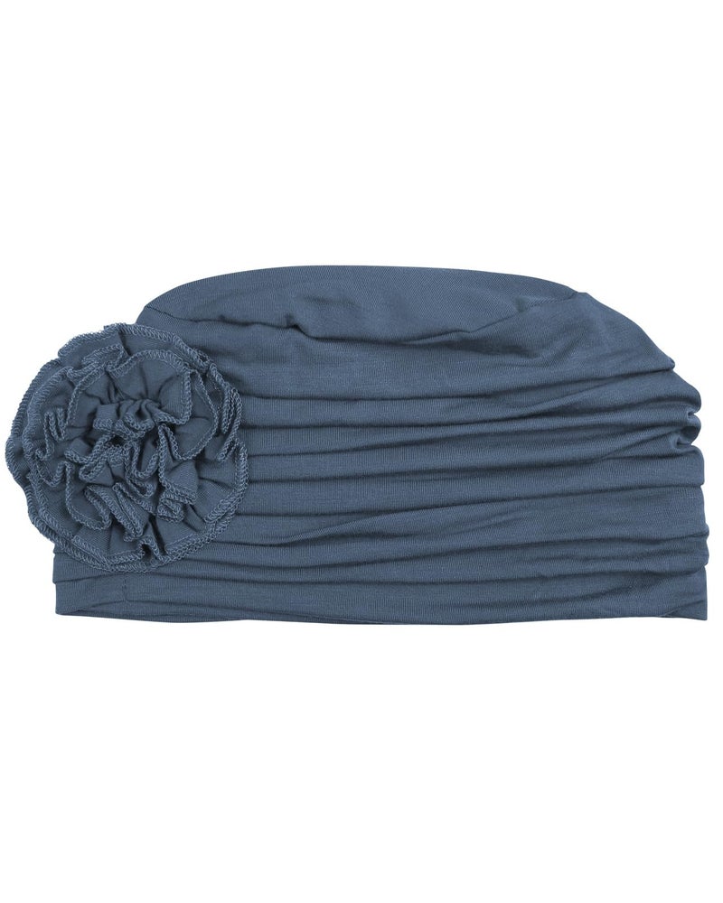 Alnorm Ruffled Headcoverings Flower Beanie for Girls Dark Blue Gray - Image 5