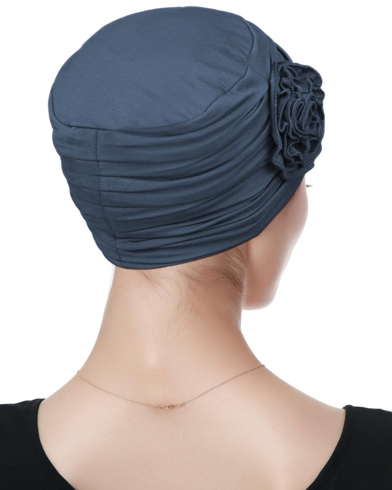 Alnorm Ruffled Headcoverings Flower Beanie for Girls Dark Blue Gray - Image 4