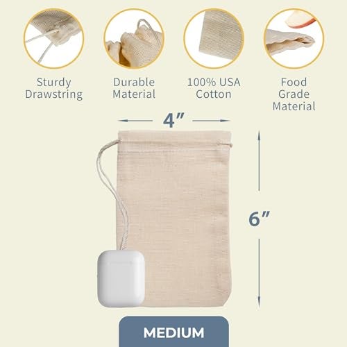 Celestial Gifts Muslin Bags 100pcs 4x6, 100% Cotton Drawstring Bags for Party Favors, Parts, Cowboy Cofee and Spices - Made in USA (Natural Hem & Drawstring) - Image 4