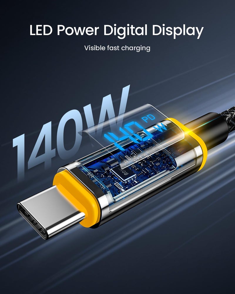 AOHI 140W USB C to USB C Cable with Display, Magline USB C Cable Nylon 4ft Type C Fast Charging Cable Cord Compatible with iPhone 15 Pro Max, Galaxy, MacBook Pro/Air, iPad Pro/Air, Pixel and More - Image 2