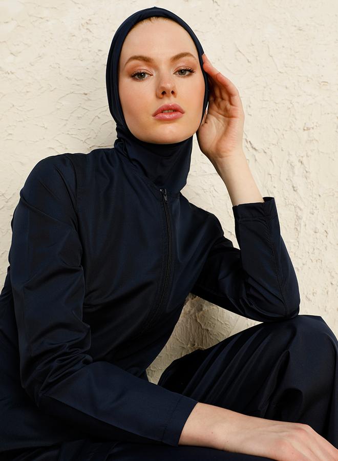 مايو بيلا من مودانيسا أزرق داكن بوركيني كامل التغطية بسحاب أمامي - Image 2