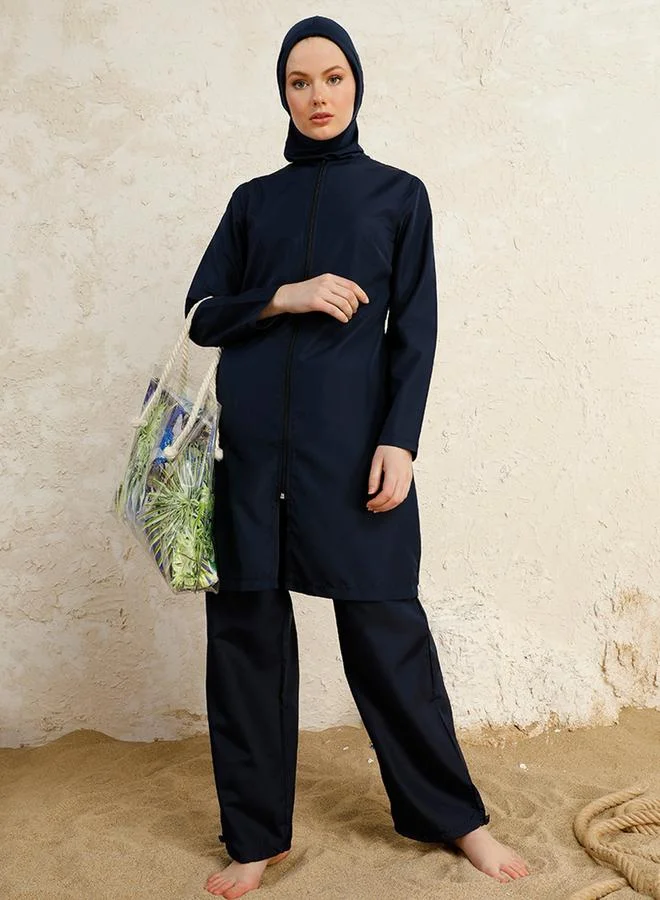 Mayo Bella by Modanisa Mayo Bella by modanisa Navy Blue Full Coverage Front Zip Burkini Set