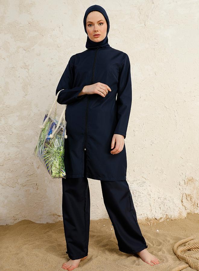 مايو بيلا من مودانيسا أزرق داكن بوركيني كامل التغطية بسحاب أمامي - Image 1