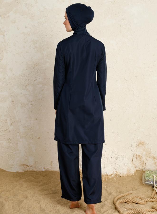 مايو بيلا من مودانيسا أزرق داكن بوركيني كامل التغطية بسحاب أمامي - Image 5