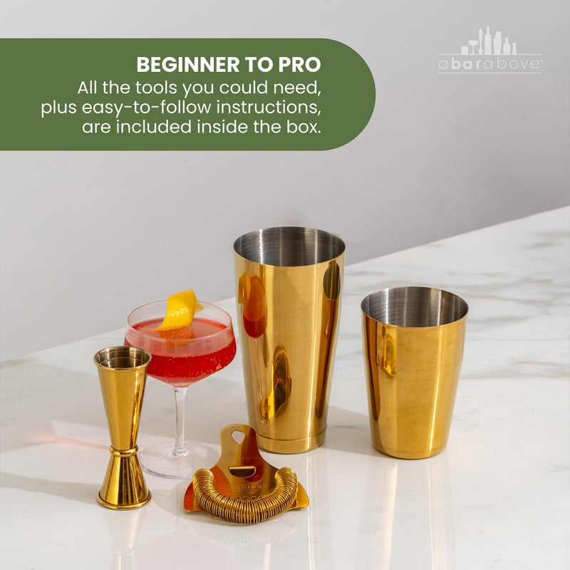 A Bar Above Cocktail Shaker Set, 4-Piece Professional Bartender Kit with Boston Shaker, Strainer, Jigger, and Bar Spoon, Stainless Steel Bar Accessories for Craft Cocktails, Silver - Image 5
